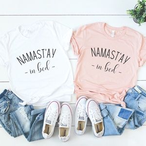 NAMAST'AY IN BED MOM FUNNY WORKOUT PAJAMA SHIRT